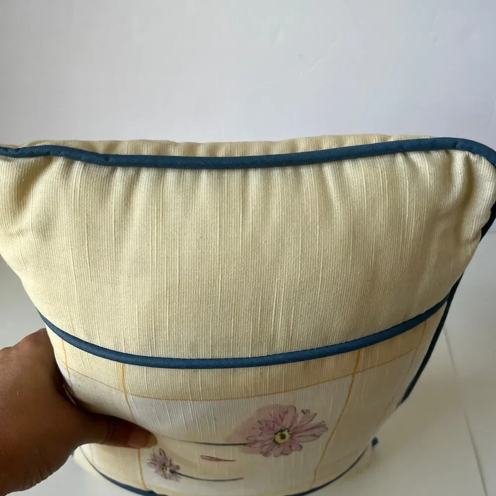 CROSCILL ACCESSORIES Throw Pillow Yellow Floral Cottage Core Blue Cord USA 15x11